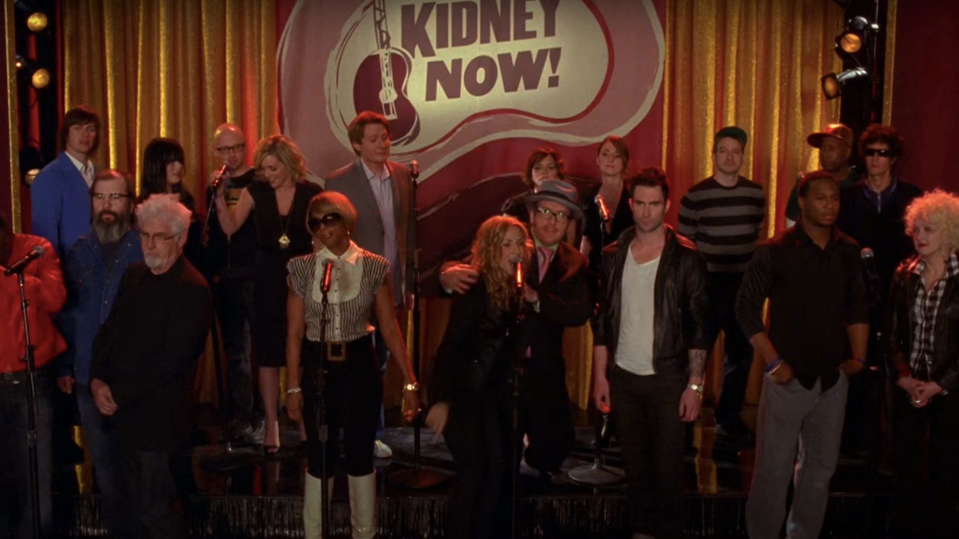 The cast singing Kidney now with popular singers (Image via YouTube/30 Rock Official)